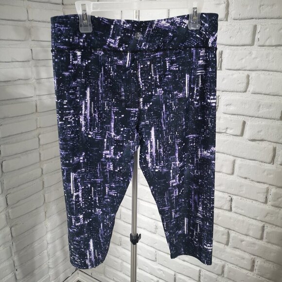 2 / $30.00 - Pure NRG Athletics Ladies Size Large Purple & Black Crop Leggings - Picture 1 of 8